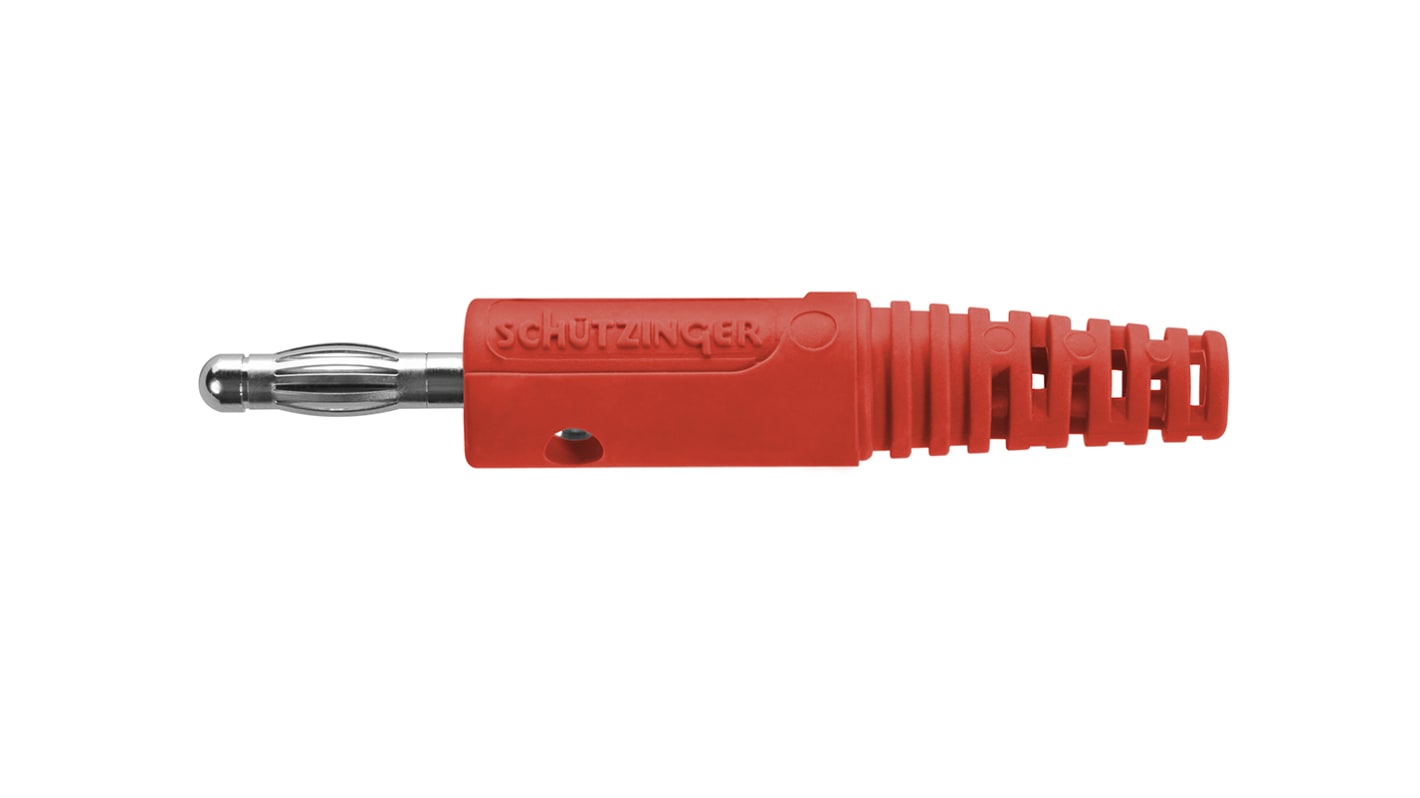 Schutzinger Red Male Banana Plug, 4 mm Connector, Screw Termination, 32A, 33 V ac, 70V dc, Nickel Plating