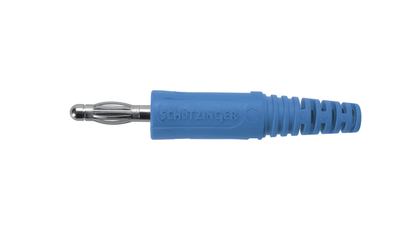 Schutzinger Blue Male Banana Plug, 4 mm Connector, Solder Termination, 32A, 33 V ac, 70V dc, Nickel Plating