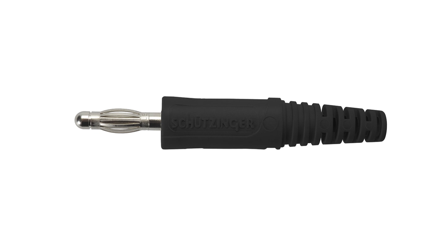 Schutzinger Black Male Banana Plug, 4 mm Connector, Solder Termination, 32A, 33 V ac, 70V dc, Nickel Plating