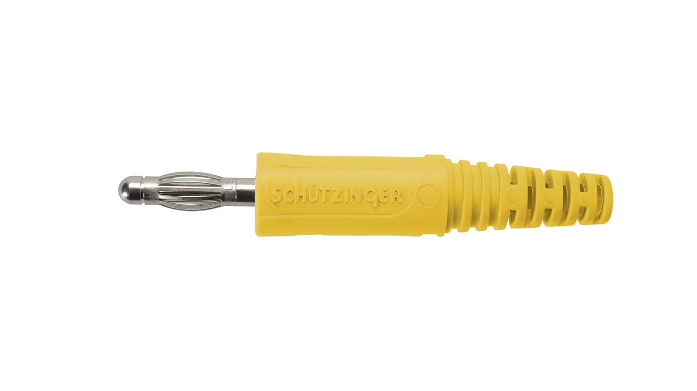 Schutzinger 4 mm Bananenstecker Gelb, Kontakt vernickelt, 33 V ac, 70V dc / 32A, Schraubanschluss