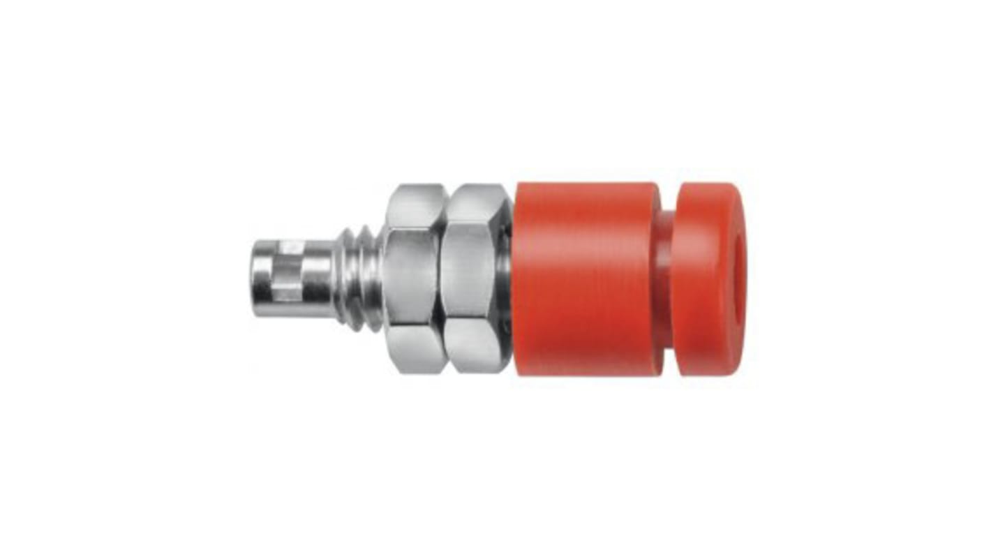 Conector banana hembra Hembra, 10A, 33 V ac, 70V dc, Contacto Níquel, Rojo