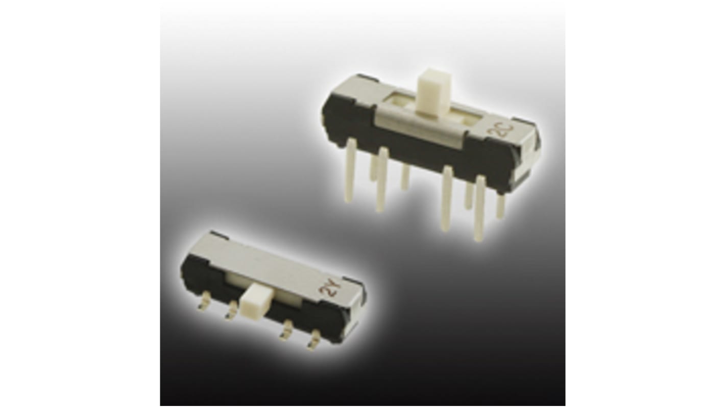 Nidec Components Schiebeschalter, 2-poliger Umschalter SMD 200 mA (nicht schaltend), 200 mA (schaltend)