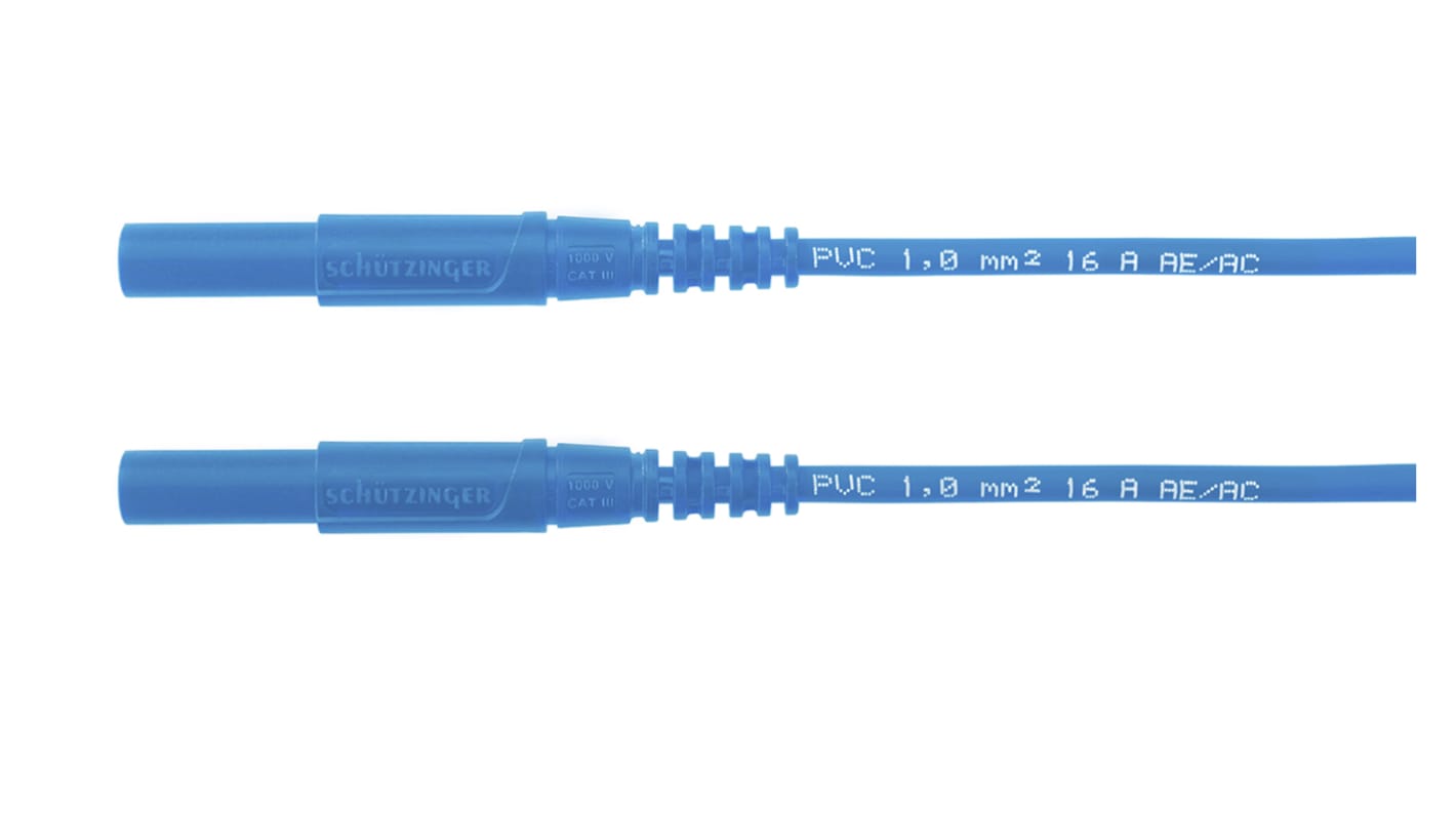 Schutzinger tesztkábel 16A, 1kV, A csatl.: dugasz, Kék, 1m, CAT III 1000V, -10 → +90 °C