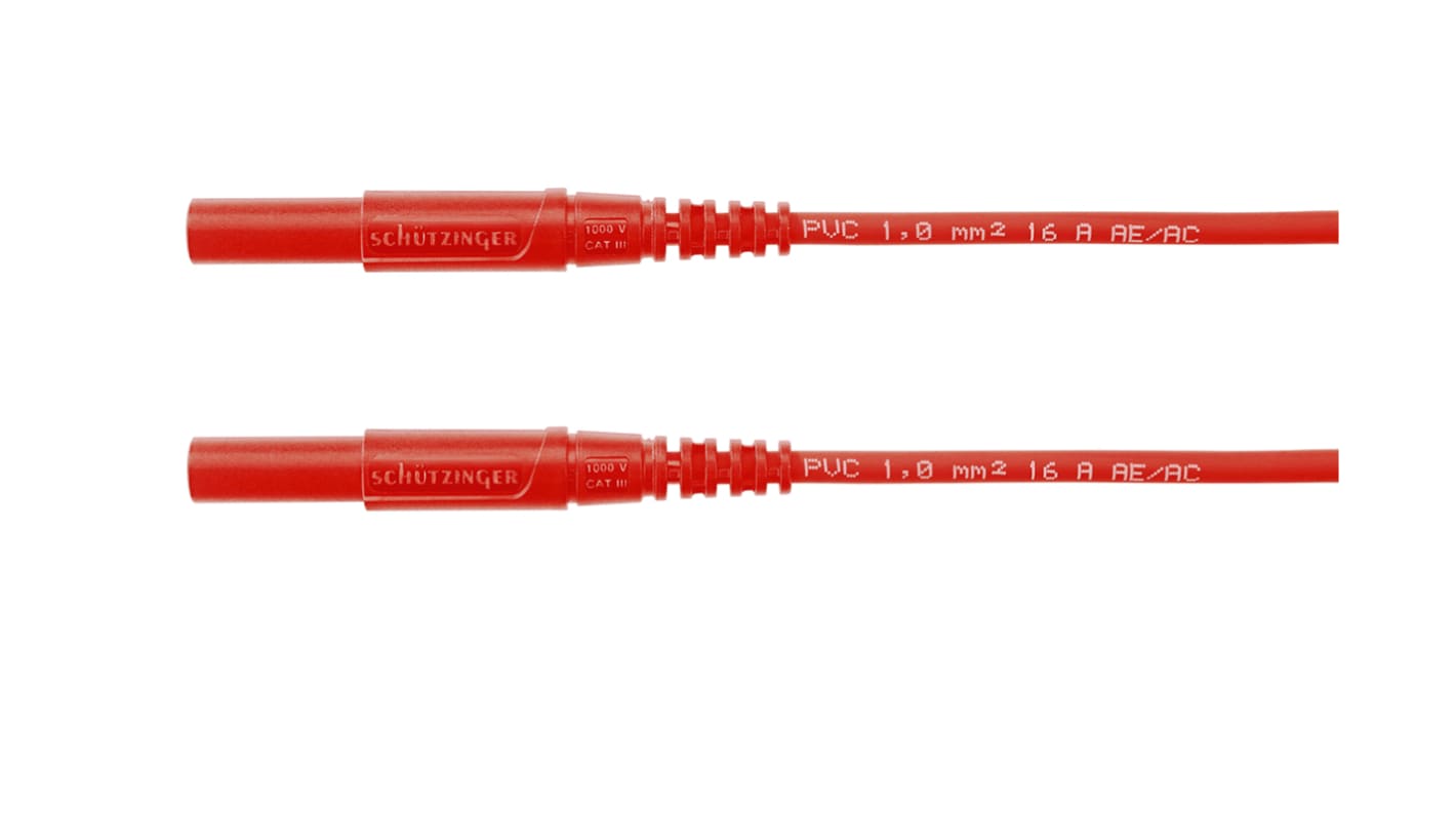 Schutzinger tesztkábel 16A, 1kV, A csatl.: dugasz, Vörös, 1m, CAT III 1000V, -10 → +90 °C