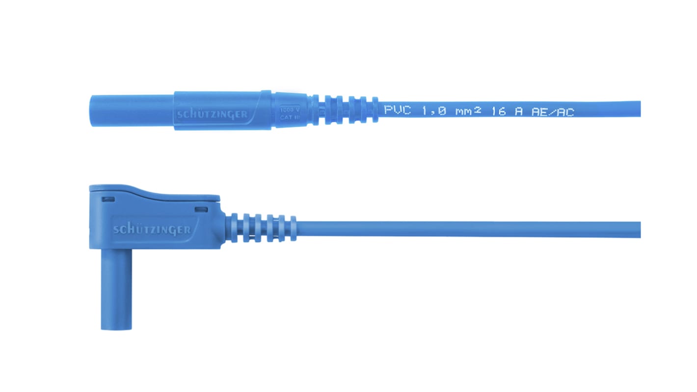 Schutzinger tesztkábel 16A, 1kV, A csatl.: dugasz, B csatl.: dugasz, Kék, 1m, CAT III 1000V, -10 → +90 °C