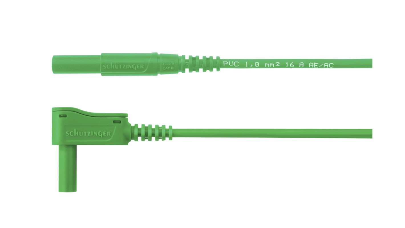 Cable de prueba Schutzinger de color Verde, Macho-Macho, 1kV, 16A, 1m