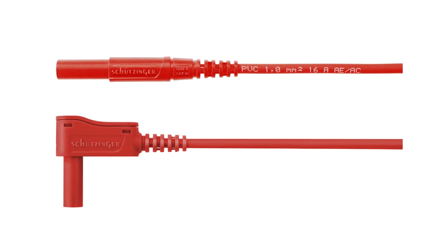 Schutzinger Messleitung Stecker / Stecker, Rot PVC-isoliert 2m, 1kV / 16A CAT III 1000V