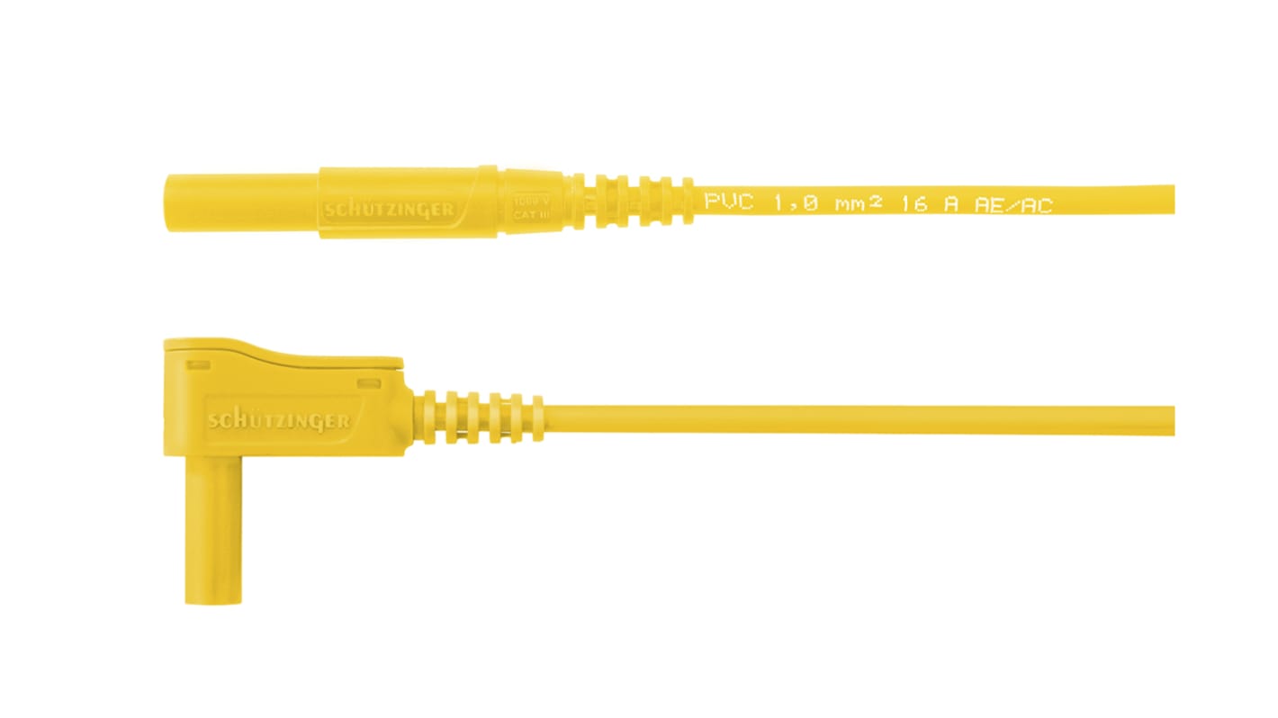 Schutzinger tesztkábel 16A, 1kV, A csatl.: dugasz, B csatl.: dugasz, Sárga, 500mm, CAT III 1000V, -10 → +90 °C