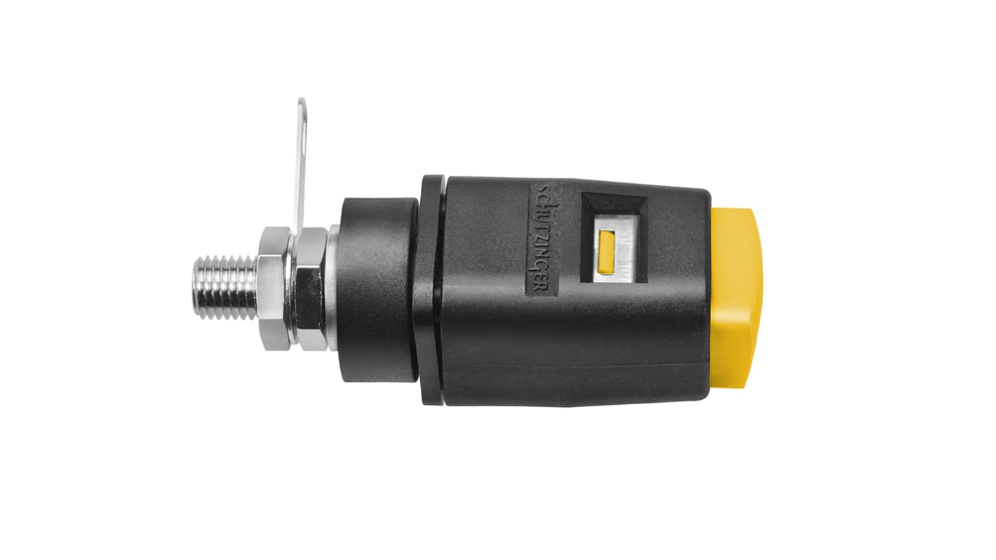 Schutzinger Yellow Test Terminal, 4 mm Connector, 16A, 33 V ac, 70V dc, Nickel Plating