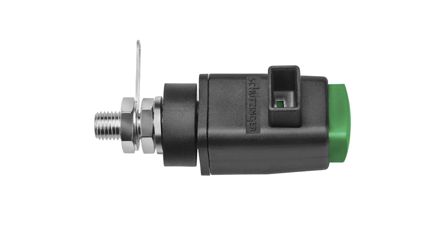 Schutzinger Green Test Terminal, 4 mm Connector, 16A, 300V, Nickel Plating