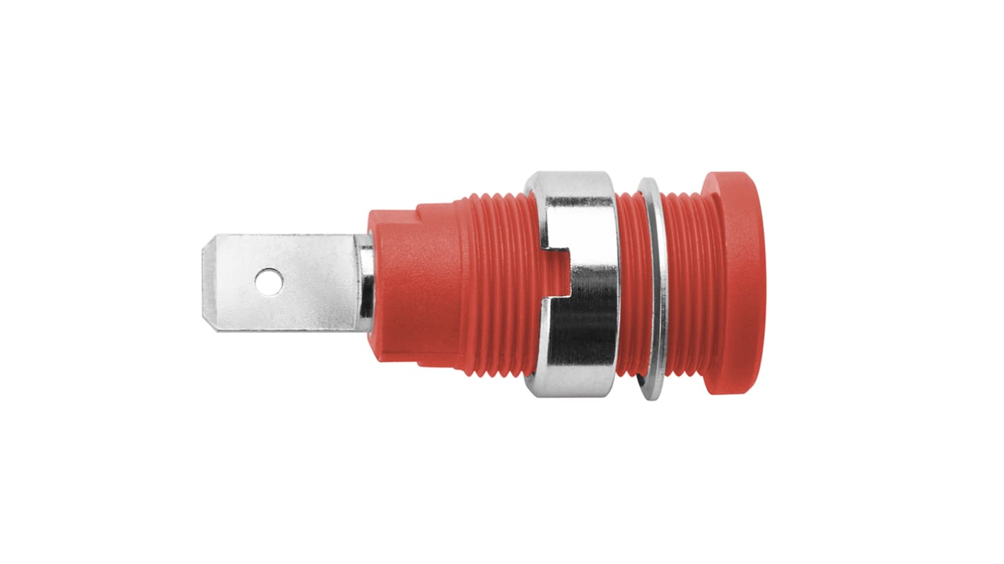 Conector banana hembra Hembra, 10A, 1000V, Contacto Níquel, Rojo