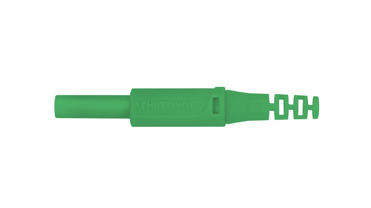 Schutzinger Green Male Banana Plug, 4 mm Connector, Screw Termination, 32A, 1000V, Nickel Plating