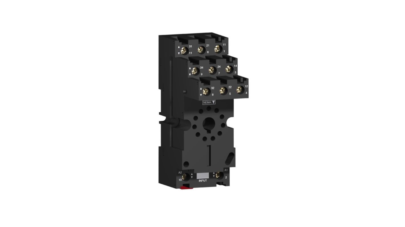 Zócalo de relé Schneider Electric RUZ para Plug In Relay RUM (3CO) de 11 contactos, 12A máx., Carril DIN, montaje en