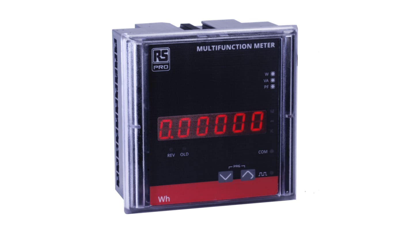 RS PRO Lysdiode Energimåler, 4 (Instantaneous), 6 (Integrated) Cifre 3-faset 10 mm cifferhøjde, 90 x 90 x 55 mm