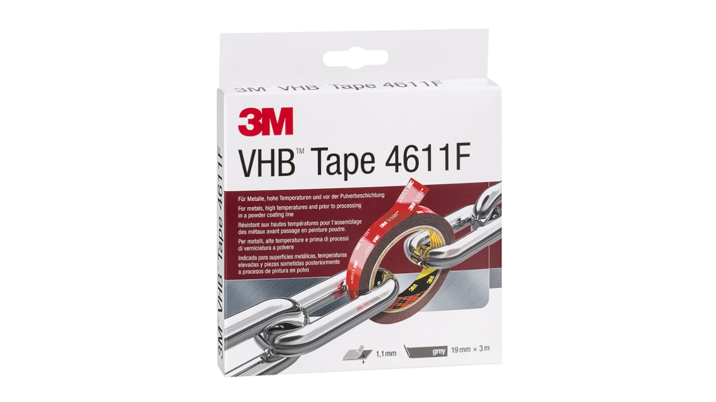 3M 4611F, VHB™ Grey Foam Tape, 19mm x 3m, 1.1mm Thick