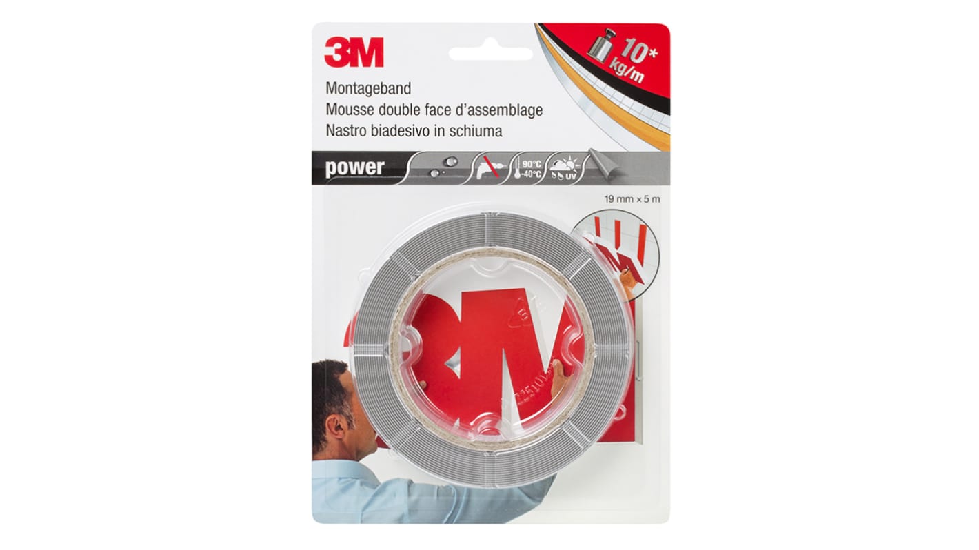 3M 4433 White Foam Tape, 19mm x 5m, 0.8mm Thick