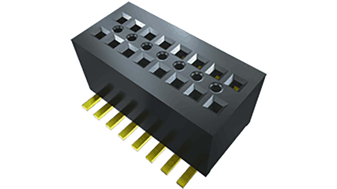 Conector hembra para PCB Ángulo de 90° Samtec serie CLE, de 14 vías en 2 filas, paso 0.8mm, 2.7A, Montaje Superficial,