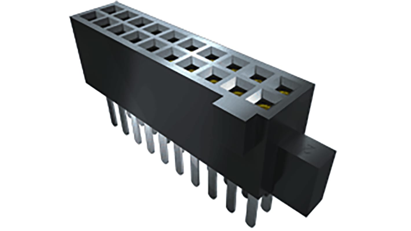 Conector hembra para PCB Ángulo de 90° Samtec serie SFM, de 10 vías en 2 filas, paso 1.27mm, 250 V, 3.2A, Montaje