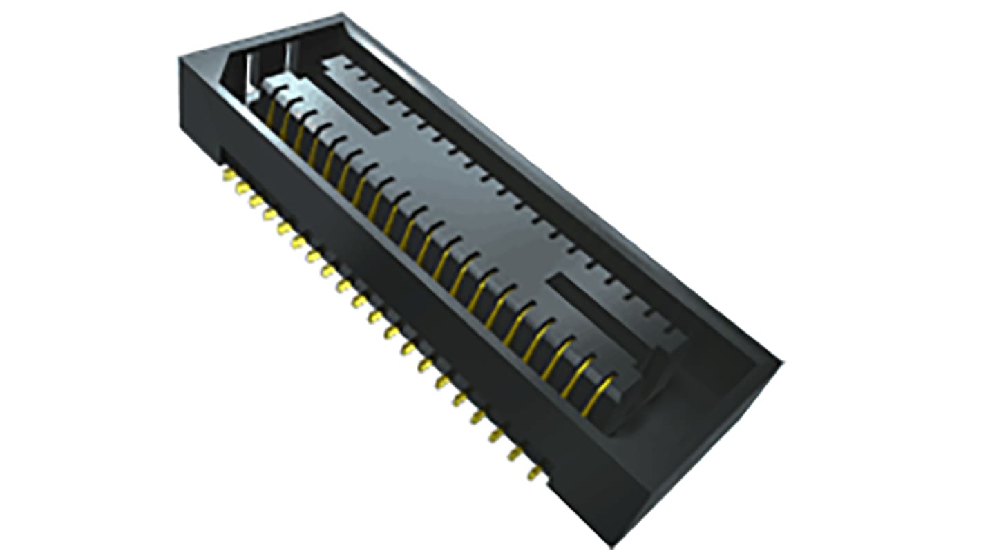 Conector hembra para PCB Ángulo de 90° Samtec serie BSE, de 80 vías en 2 filas, paso 0.8mm, 225 V., 12A, Montaje
