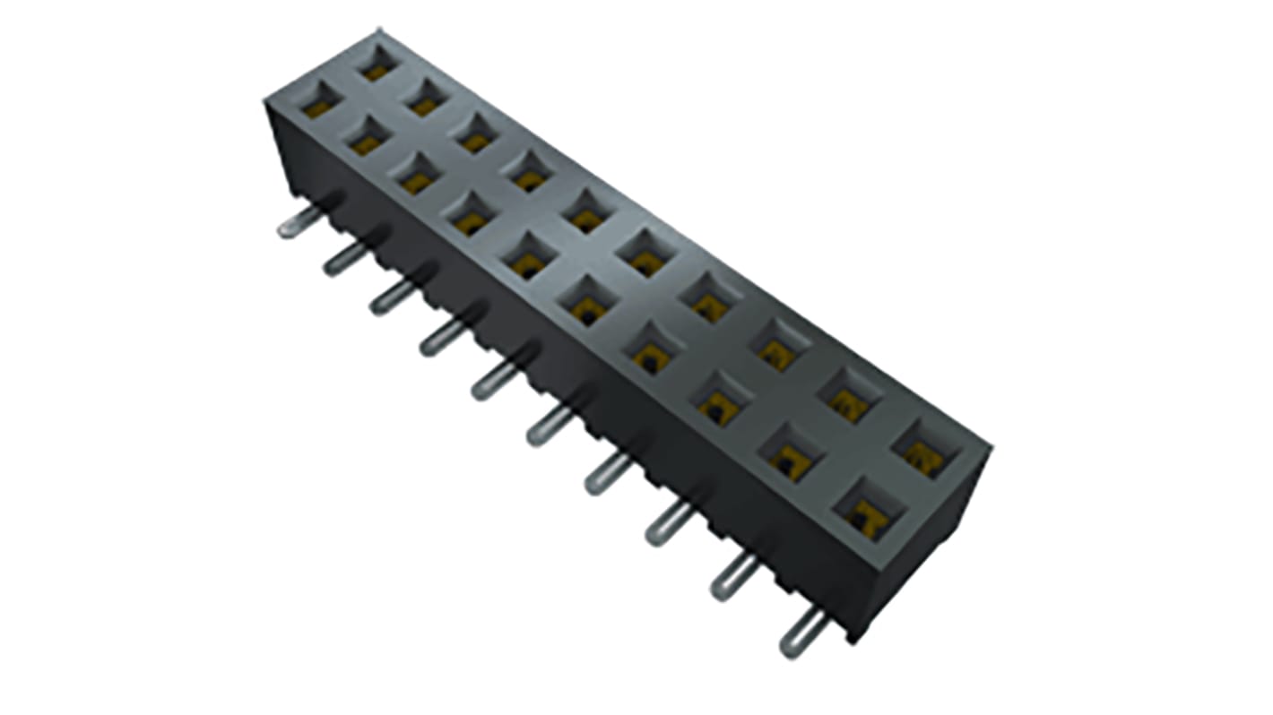 Conector hembra para PCB Ángulo de 90° Samtec serie SMM, de 10 vías en 2 filas, paso 2mm, 350 V, 3.2A, Montaje