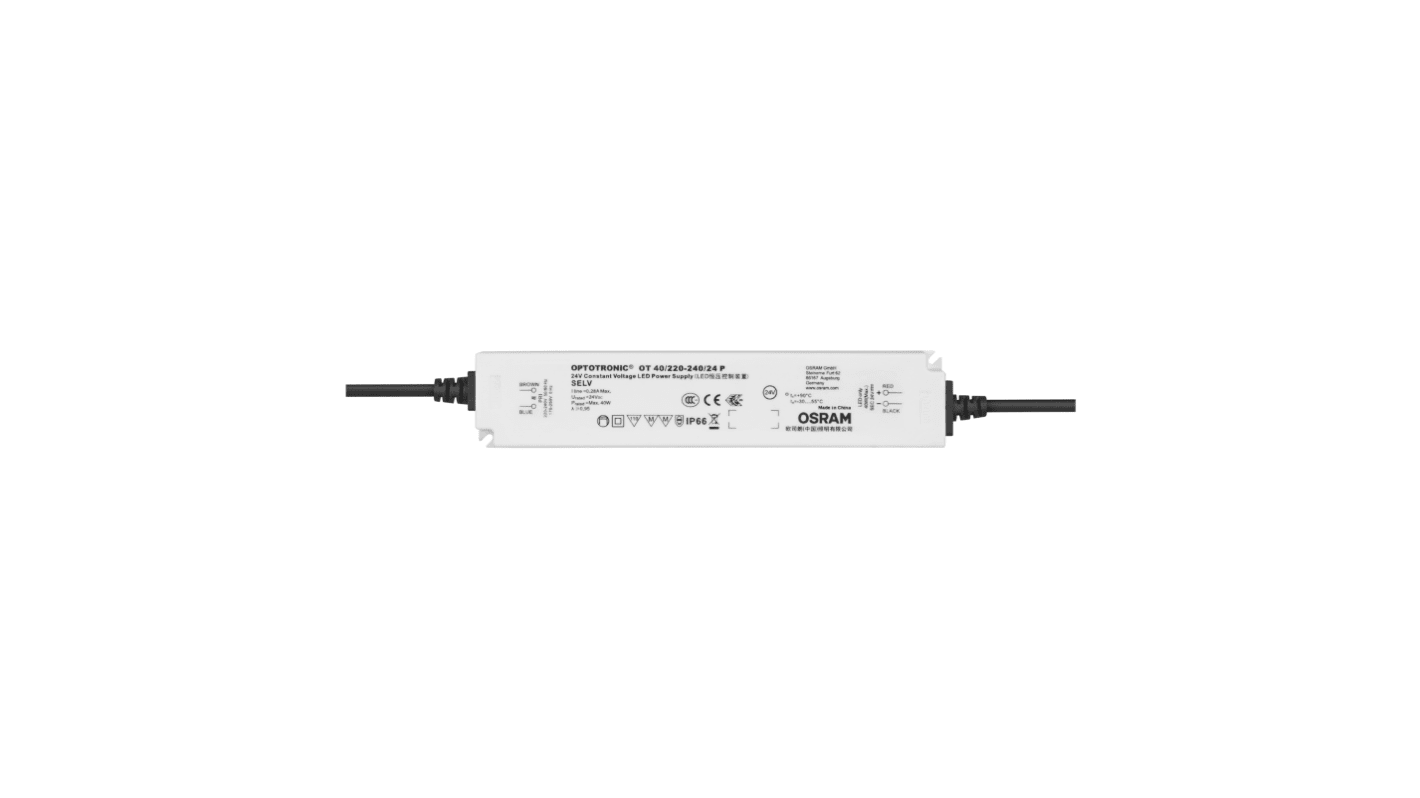 Driver LED tensión constante Osram CV de salidas, IN: 176 → 250 V dc, 198 → 264 V ac, OUT: 24.2V, 40W, no