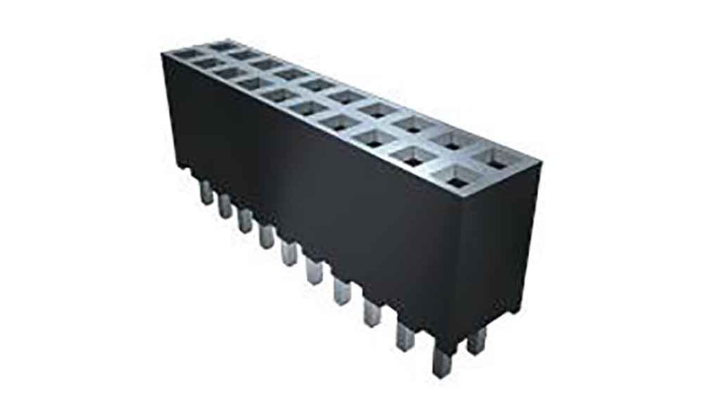 Samtec SQT Series Straight Through Hole Mount PCB Socket, 20-Contact, 2-Row, 2mm Pitch, Solder Termination