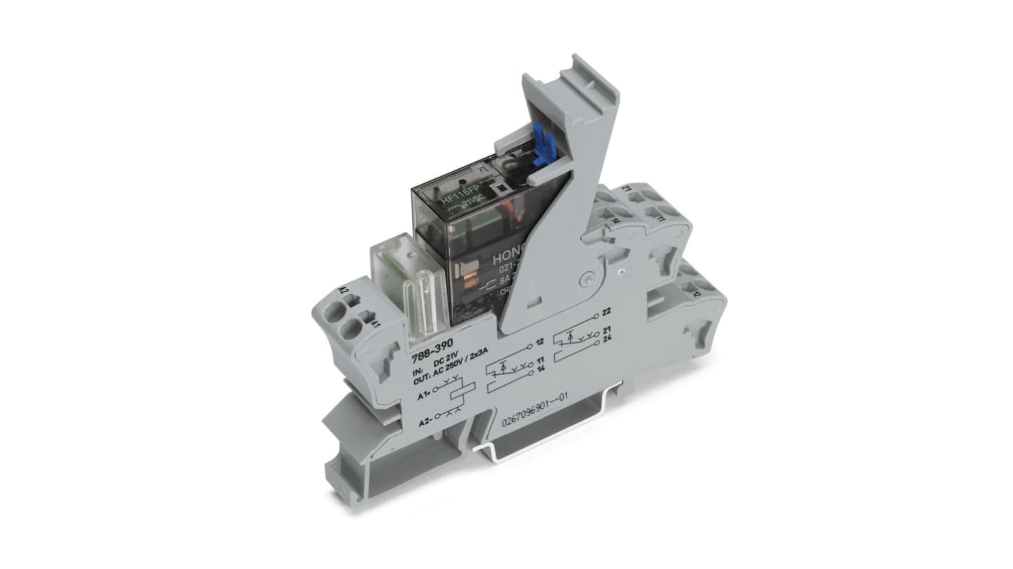 Wago DIN-skinne 2 polet Interfacerelæ, 24V dc spole, kontaktkonfiguration: 2-polet skifte