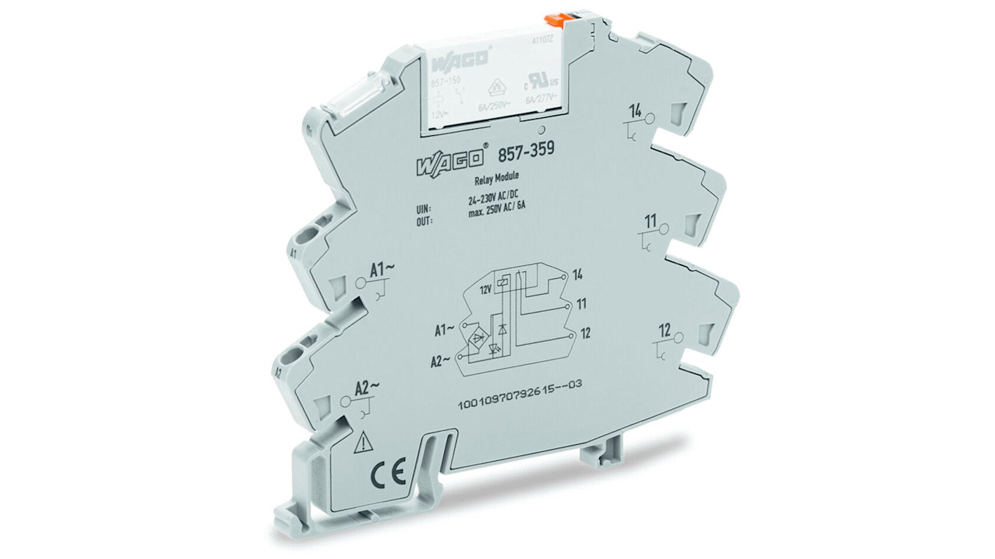 857359 Wago 857 Series Interface Relay, DIN Rail Mount, 230V ac/dc