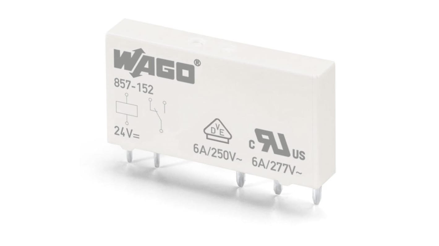 Wago 857 1-polet skifte Effektrelæ, Indstiksmontering , 12V dc spole, 6A