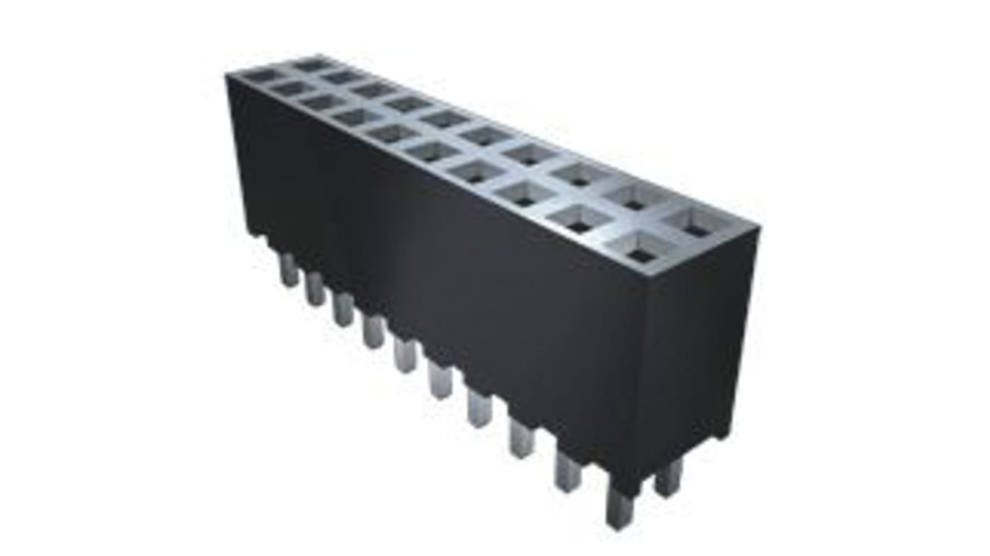 Samtec SQT Series Straight Through Hole Mount PCB Socket, 26-Contact, 2-Row, 2mm Pitch, Solder Termination