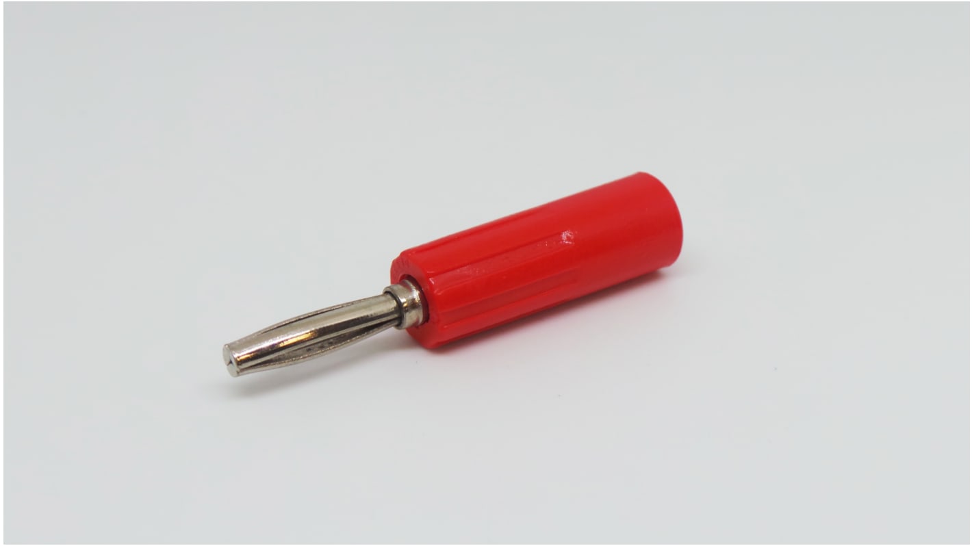 Conector banana Macho, 10A, 50V, Contacto Oro, Níquel, Rojo