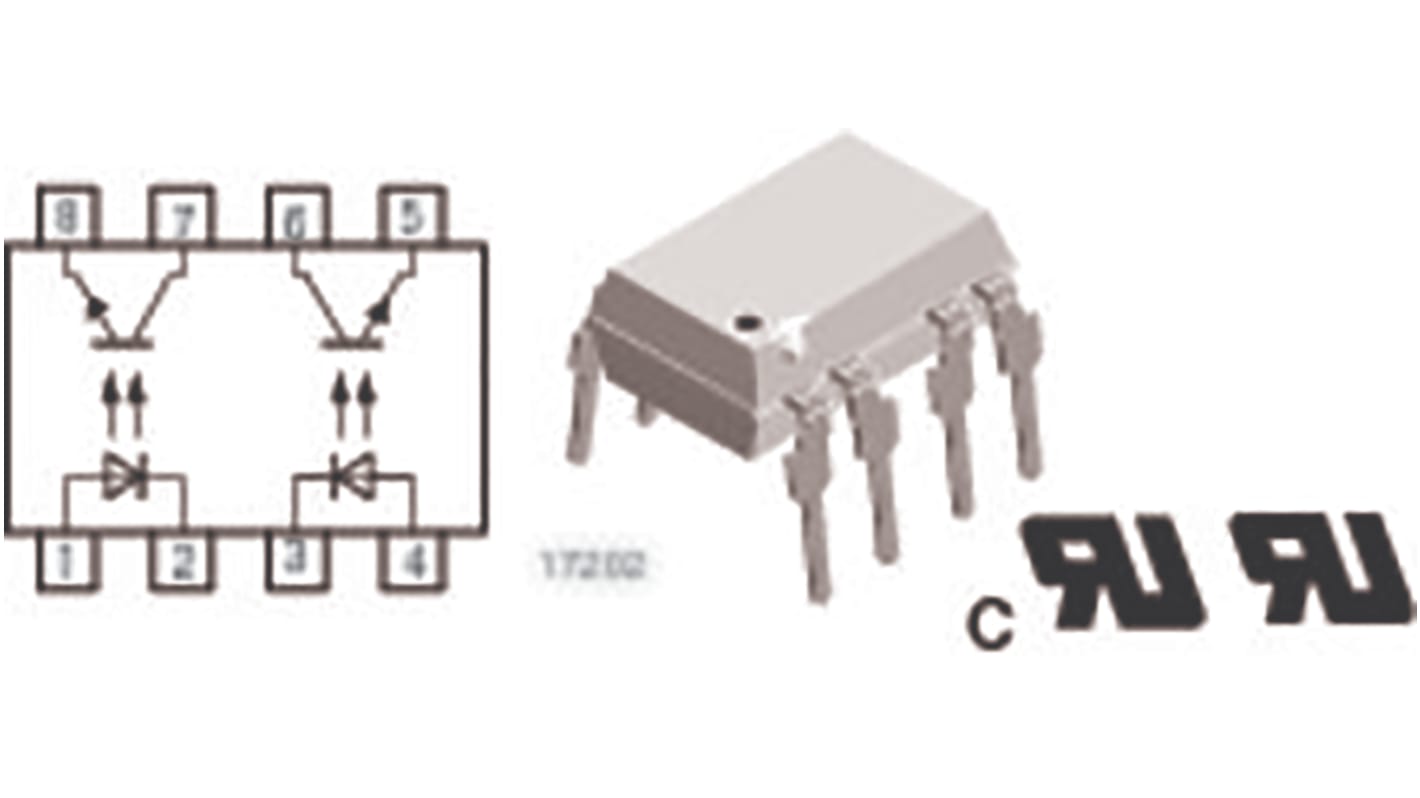 Vishay, MCT62H Phototransistor Output Dual Optocoupler, Through Hole, 8-Pin DIP