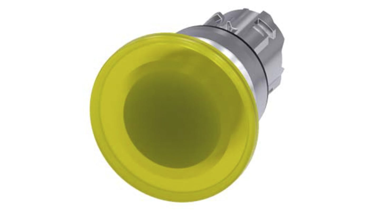 Cabezal de pulsador Siemens serie 3SU1, Ø 22mm, de color Amarillo, Momentáneo, IP66, IP67, IP69K