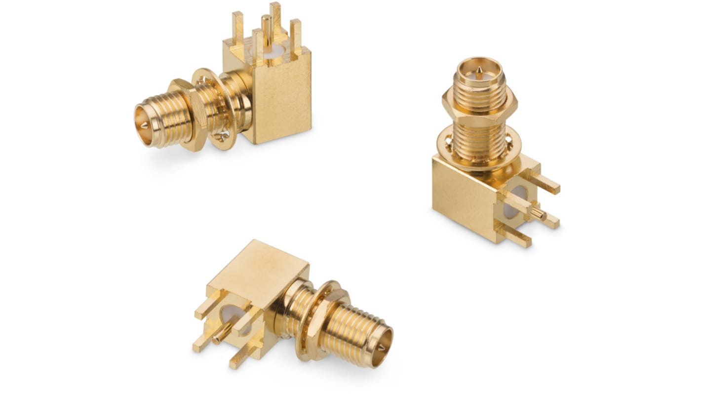 Wurth Elektronik WR-RPSMA Series, jack PCB Mount SMA Connector, Solder Termination, Right Angle Body