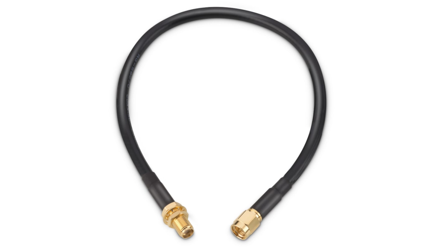 Cable coaxial RG58 Wurth Elektronik, 50 Ω, con. A: SMA, Macho, con. B: SMA, Hembra, long. 304.8mm Blanco