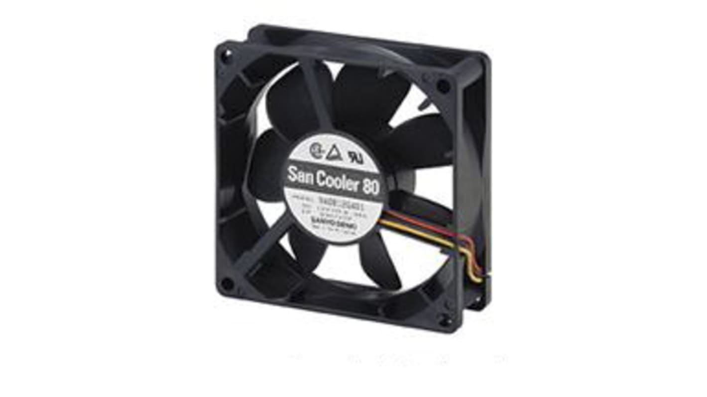 Ventilador Axial Sanyo Denki 9A de 80 x 80 x 25mm, 12 V dc, 1.56W, caudal 61.8m³/h, 29dB(A), salida Pulso