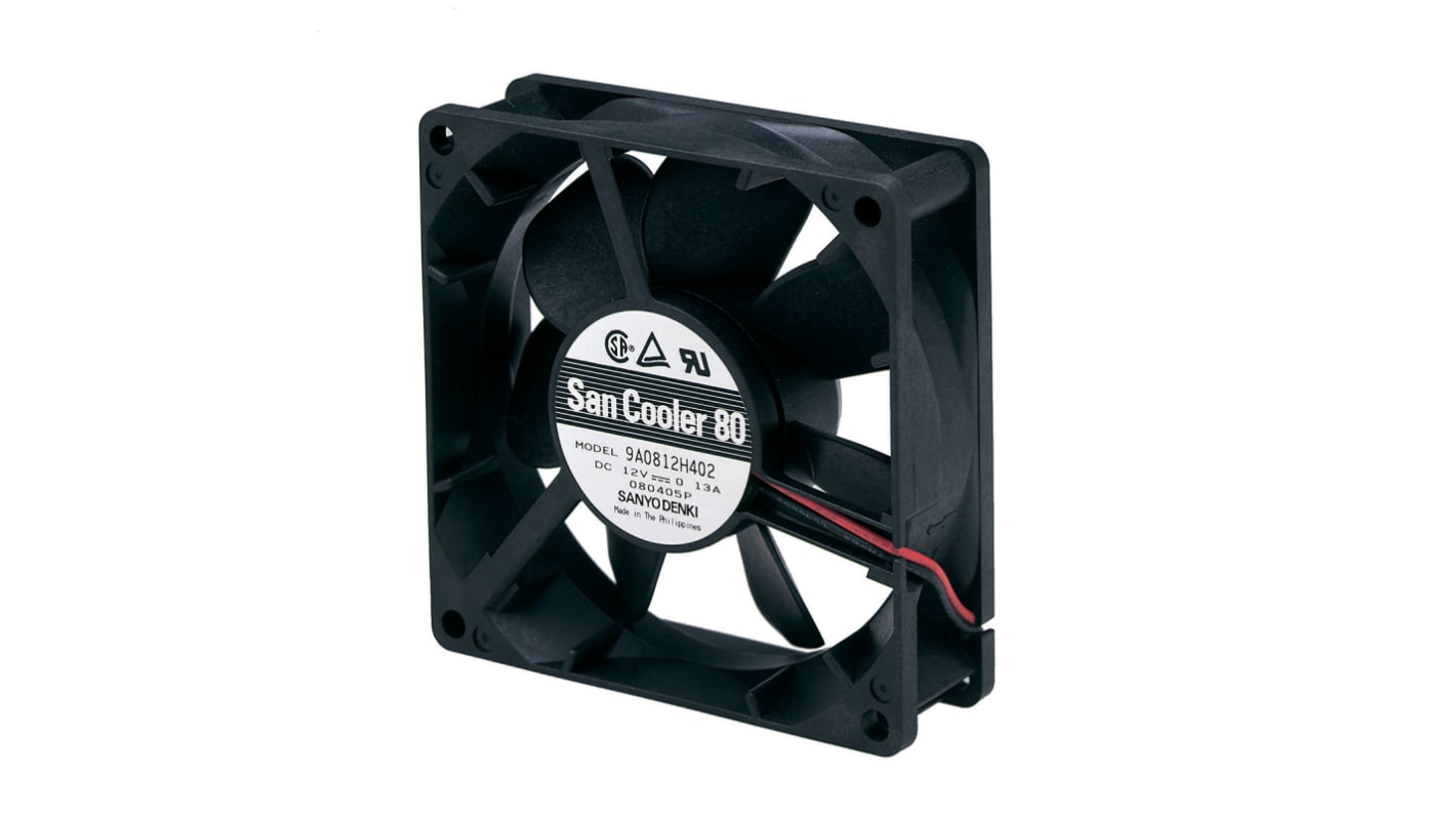 Ventilador Axial Sanyo Denki 9A de 80 x 80 x 25mm, 24 V dc, 1.68W, caudal 61.8m³/h, 29dB(A)