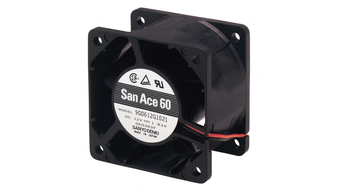 Ventilador Axial Sanyo Denki 9G de 60 x 60 x 38mm, 12 V dc, 18.5W, caudal 110.4m³/h, 58dB(A), salida Pulso