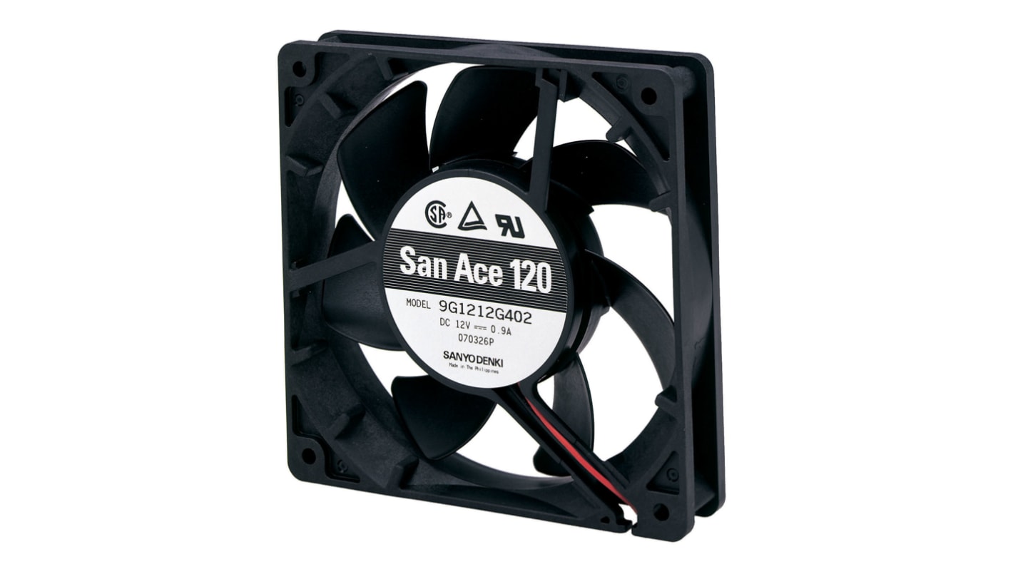 Sanyo Denki 9G Series Axial Fan, 12 V dc, DC Operation, 220.9m³/h, 10.8W, 900mA Max, 120 x 120 x 25mm