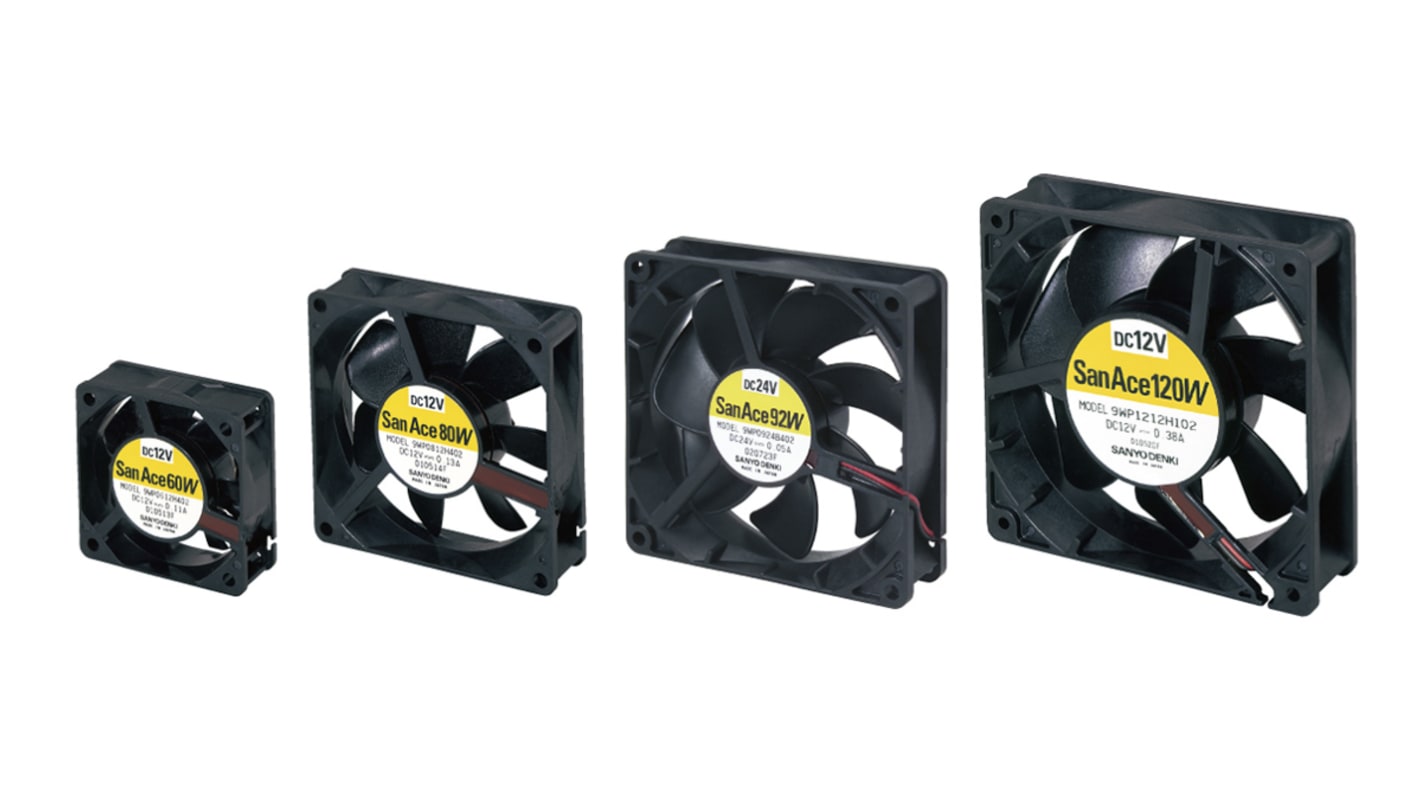 Ventilador Axial Sanyo Denki 9WP de 60 x 60 x 25mm, 12 V dc, 1.32W, caudal 31.8m³/h, 28dB(A), IP68