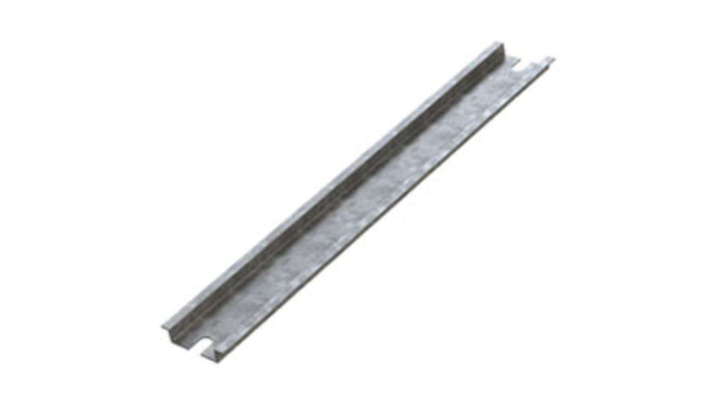 Carril DIN Sin perforar de Acero galvanizado Deltron, dim. 114mm x 35mm x 8mm, rail simétrico