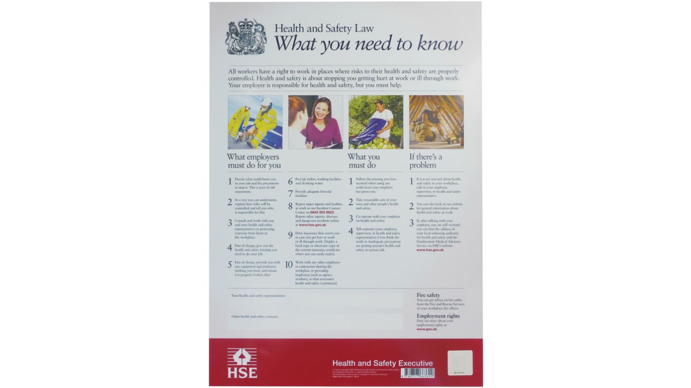 Health & Safety Law Safety Poster, Plastic, English, 420 mm, 297mm