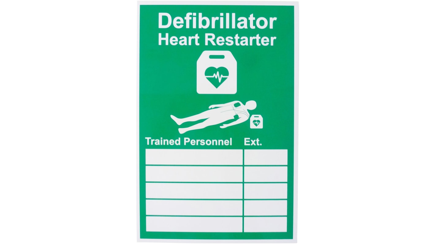 RS PRO Rigid Plastic AED Sign, H200 mm W300mm