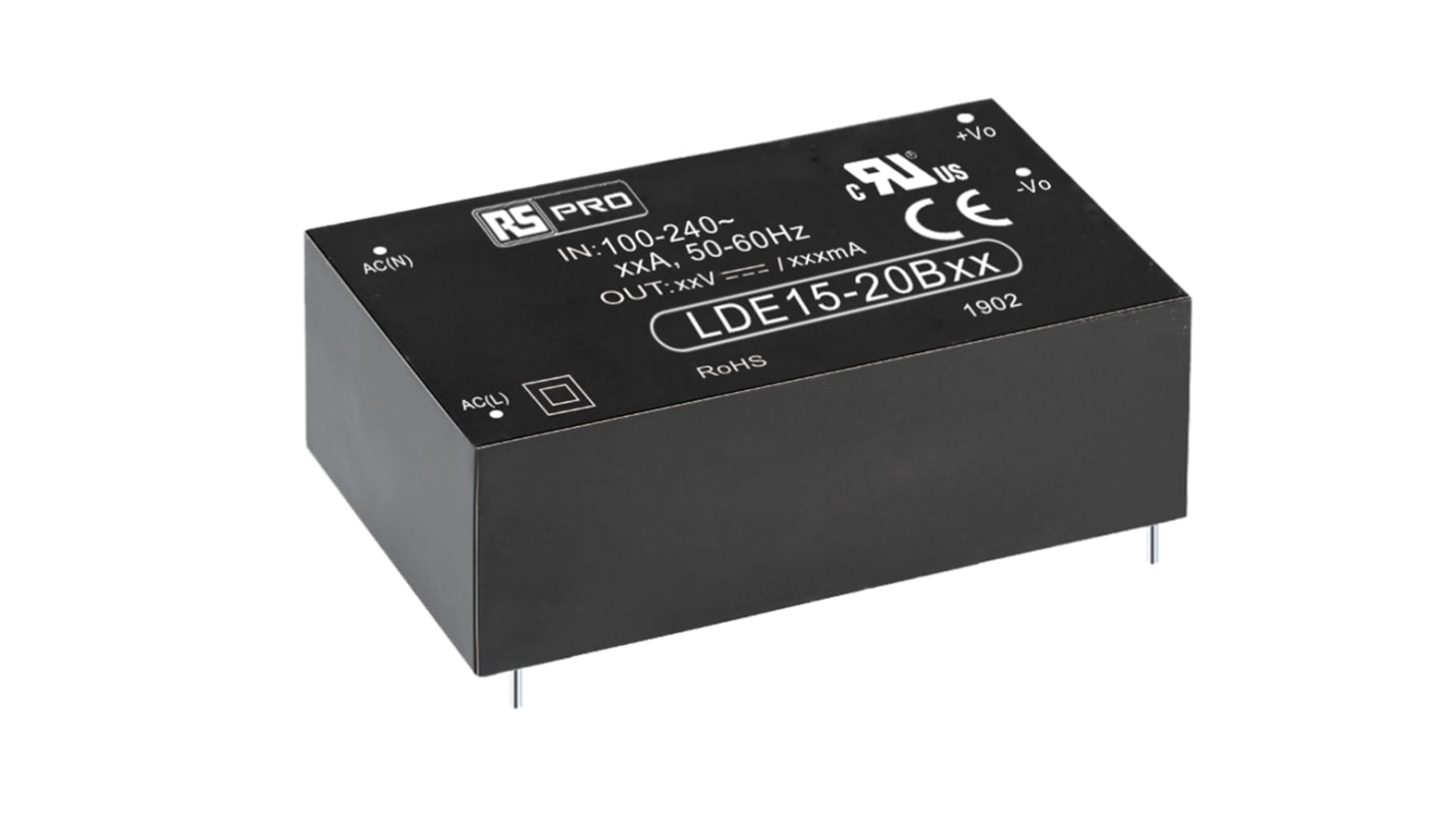 RS PRO Switching Power Supply, 5V dc, 2.7A, 13.5W, 1 Output, 100 → 370 V dc, 85 → 264 V ac Input Voltage