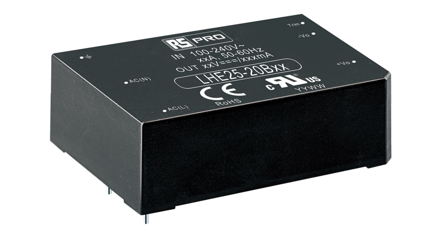 RS PRO Switching Power Supply, 48V dc, 500mA, 25W, 1 Output, 100 → 370 V dc, 85 → 264 V ac Input Voltage