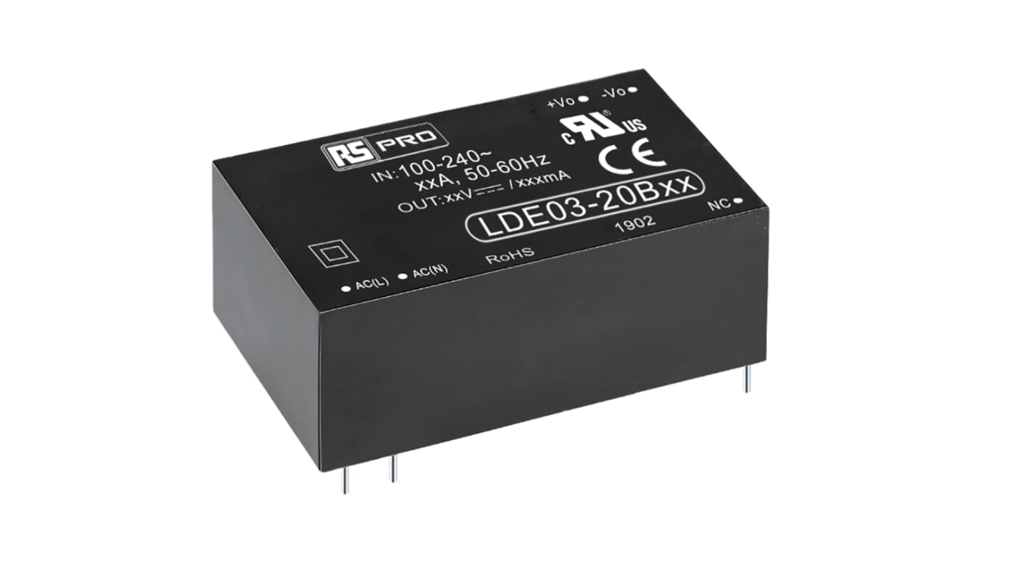 RS PRO Switching Power Supply, 5V dc, 600mA, 3W, 1 Output, 100 → 370 V dc, 85 → 264 V ac Input Voltage