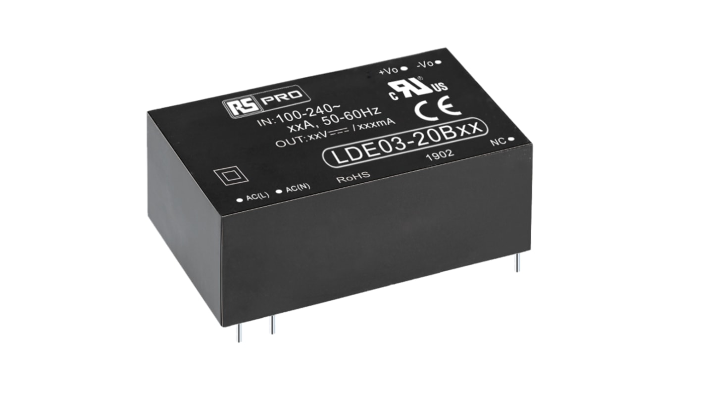 RS PRO Embedded Switch Mode Power Supply SMPS, 3V dc, 770mA, 2.3W, 1 Output, 100 → 370 V dc, 85 → 264 V