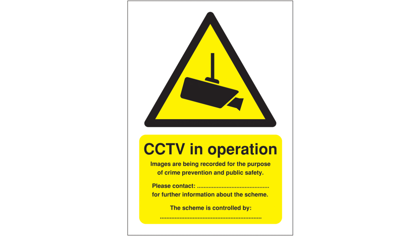 Bezpečnostní štítek, Polypropylen, text: CCTV Sign, Angličtina, výška: 210 mm, šířka: 148mm Značka RS PRO