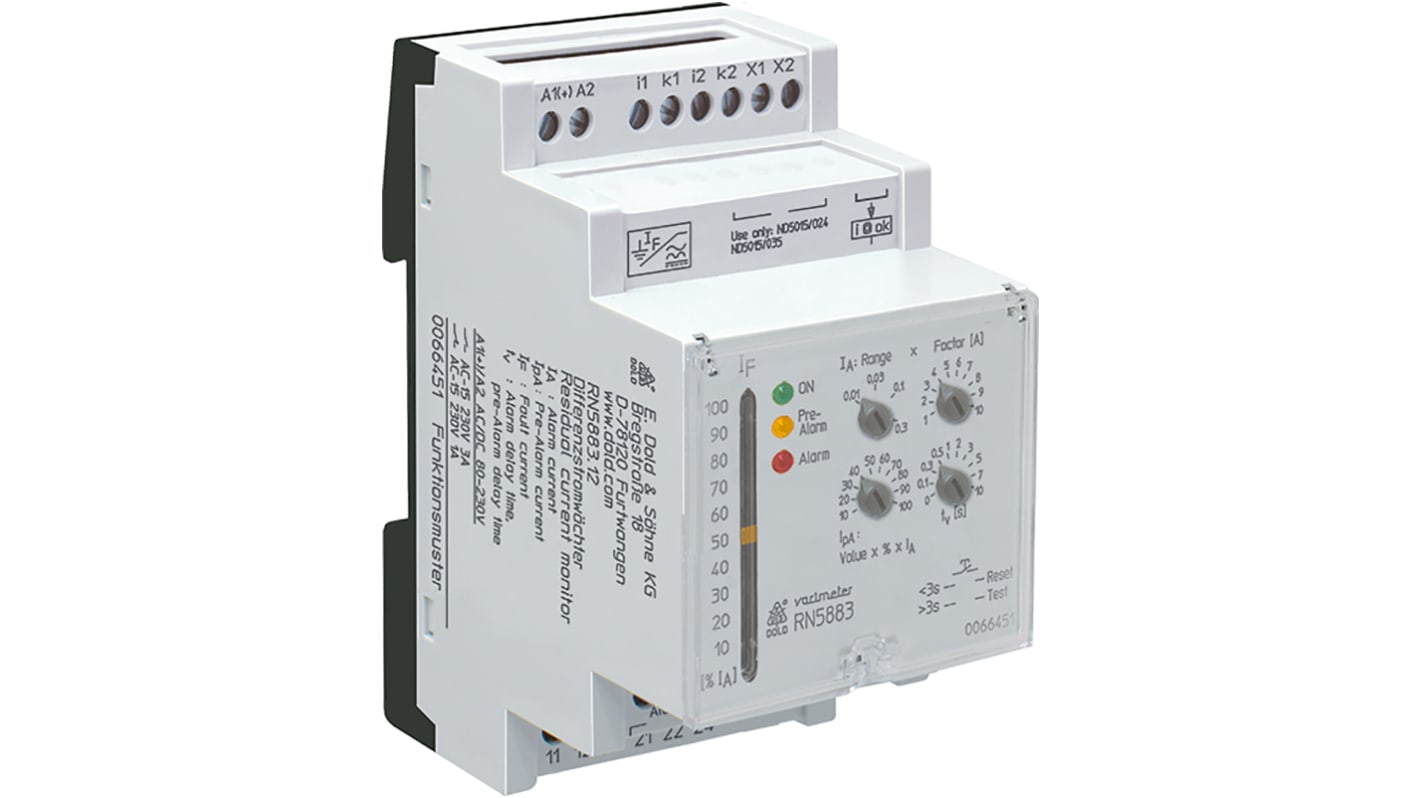 Dold Residual Current Monitoring Relay, 2 Phase, DPDT, DIN Rail