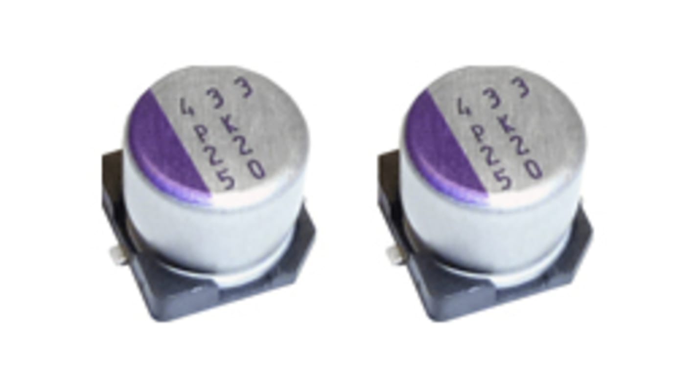 Condensador de polímero Panasonic SVPK, 220μF ±20%, 16V dc, Montaje en Superficie, paso 1.4mm, dim. 5.9 x 6.6 x 6.6mm